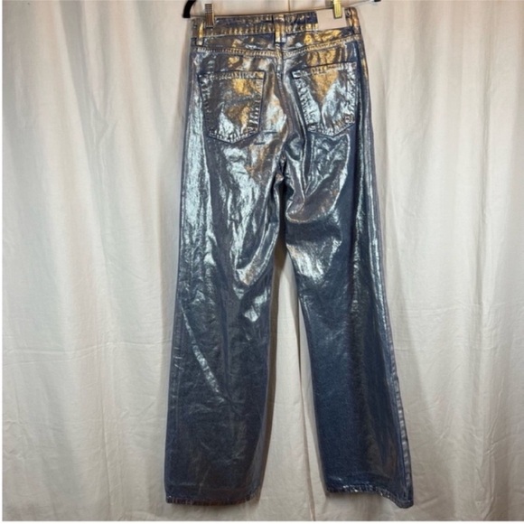 Zara metallic shimmer foil loose fit mid rise straight leg jeans 90s inspo - Picture 2 of 5